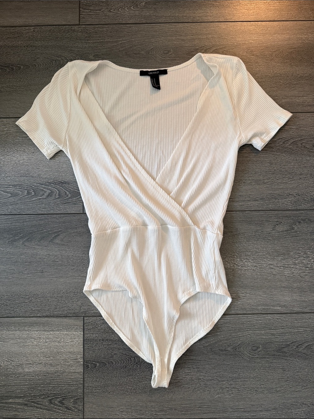 Forever 21 White Ribbed Wrap Bodysuit